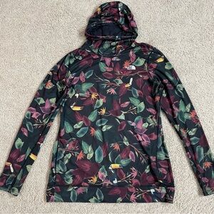 Women's THE NORTH FACE Hooded LONG Sleeve TROPICAL TOUCAN Print BASE LAYER TOP L
